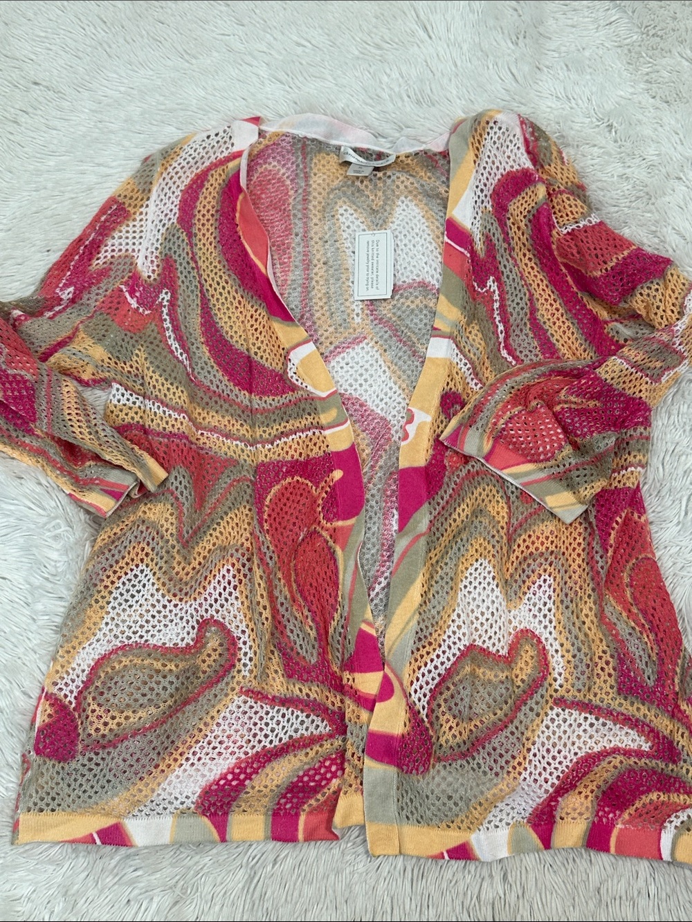🥕 NWT Christopher & Banks Netted Open Front Cardigan Sweater - Picture 1 of 4